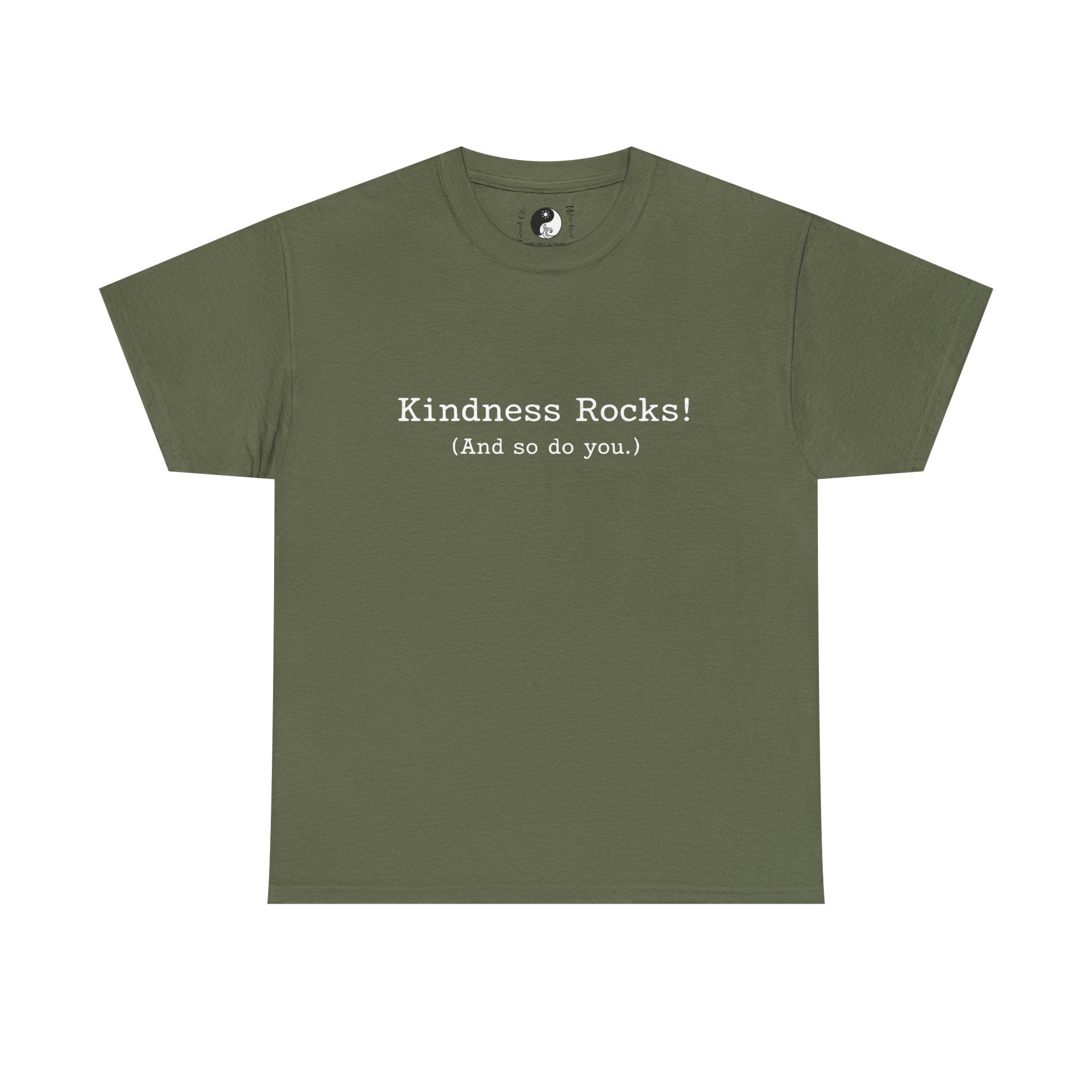 Kindness Rocks! Vintage Typewriter Font — Teen/Adult T‑Shirt — Positive Message Graphic Tee