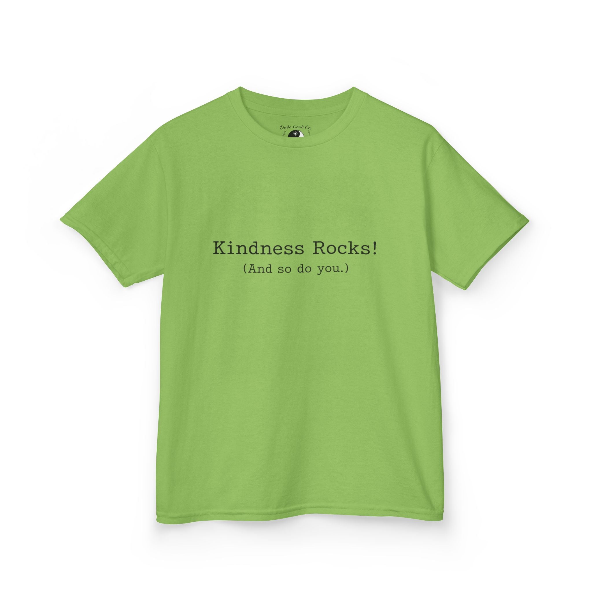 Kids Tee — Kindness Rocks! (And so do you.) — Vintage Typewriter Font Inspirational Children's T‑Shirt