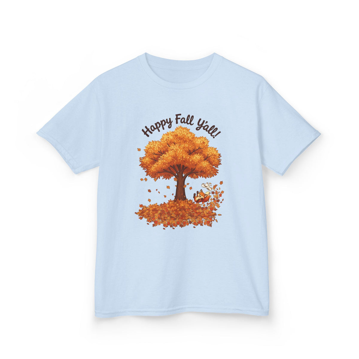 Kids Tee — "Happy Fall Y’all" Fox Autumn Tree & Leaves Shirt
