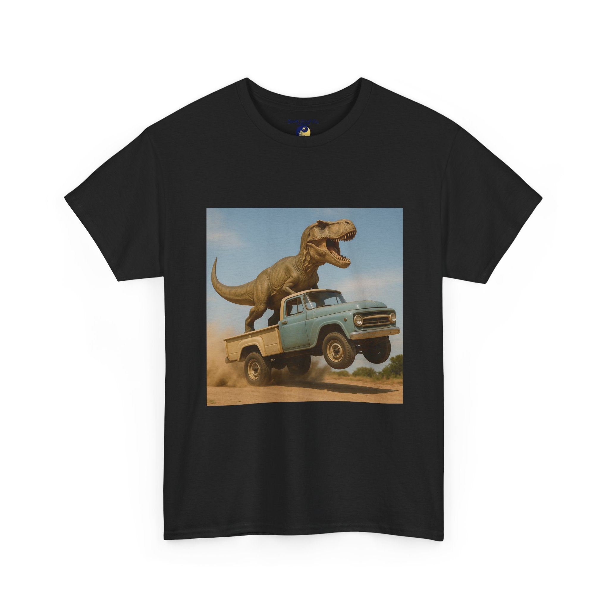 T-Rex Dinosaur Retro Truck Dinosaur  Adventure T‑Shirt—17 Colors—Mens/Older Teen Boy