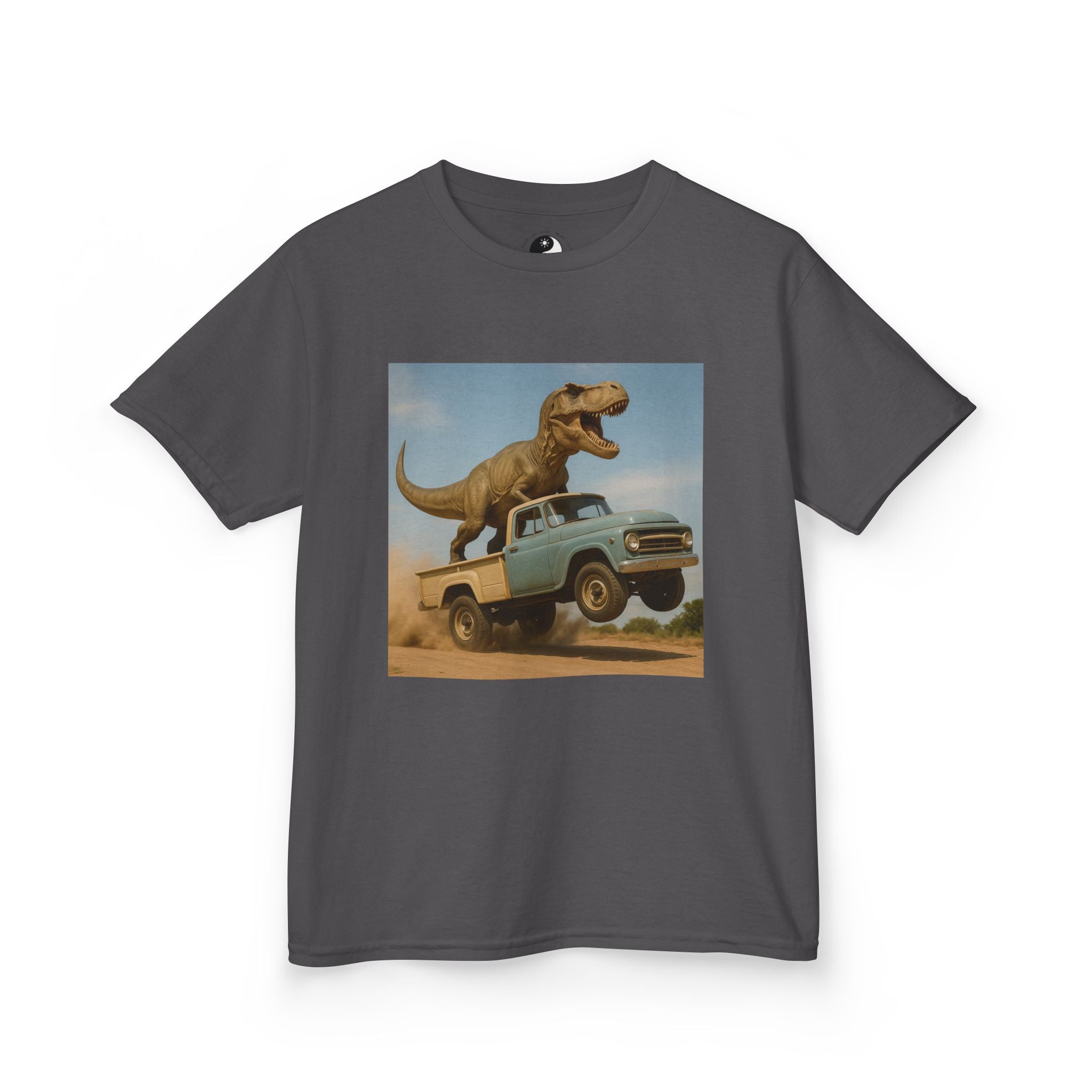 Kid's T-Rex Riding Vintage Pickup Adventure! Kid’s Dinosaur Truck T-shirt