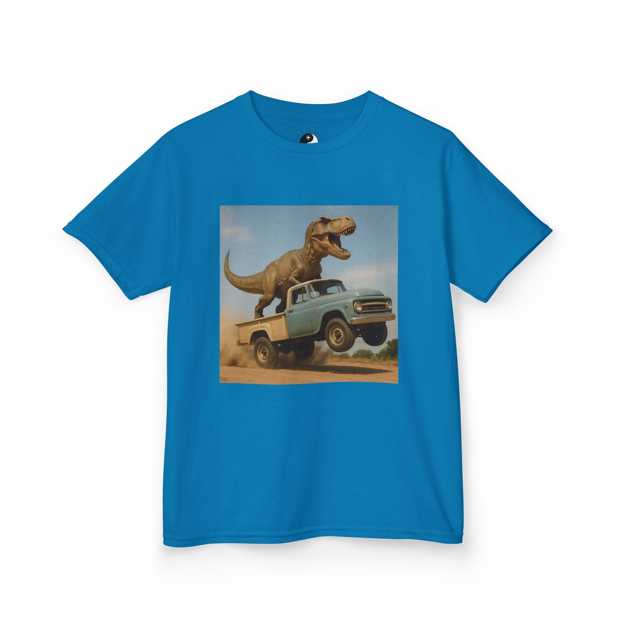 Kid's T-Rex Riding Vintage Pickup Adventure! Kid’s Dinosaur Truck T-shirt