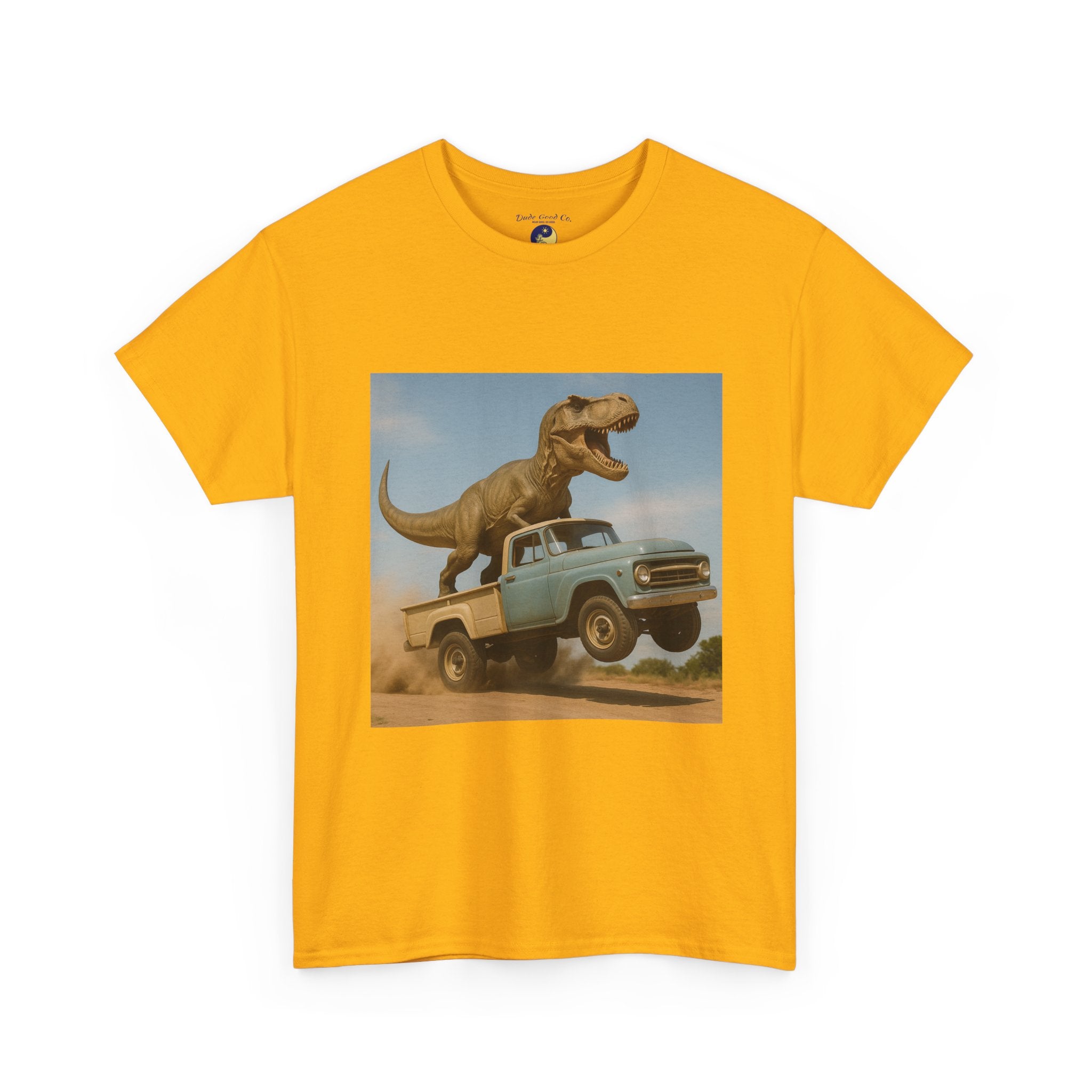 T-Rex Dinosaur Retro Truck Dinosaur  Adventure T‑Shirt—17 Colors—Mens/Older Teen Boy