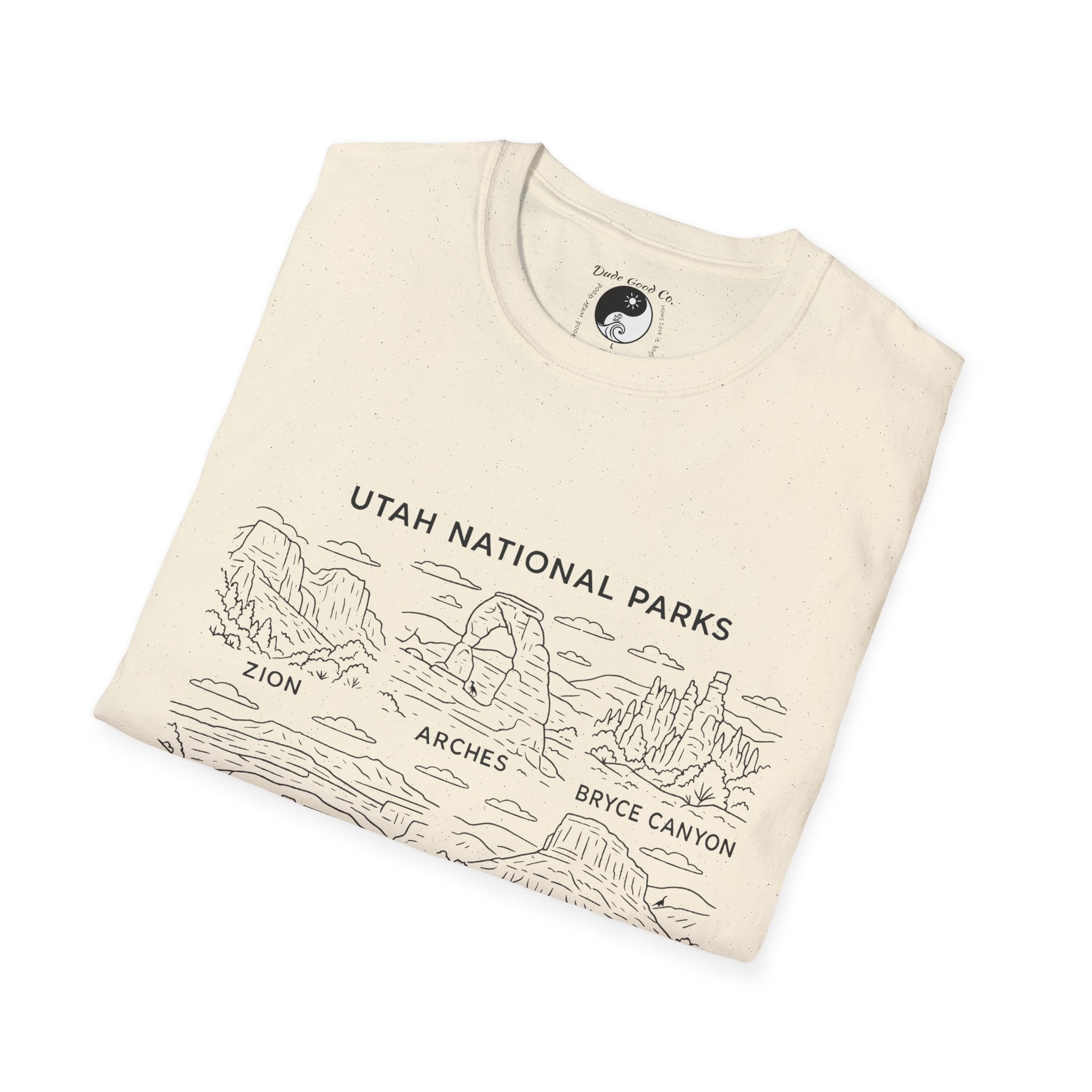 Utah Big 5 National Parks Tee--Teen/Adult Sizes S-5X:  Zion, Arches, Bryce Canyon, Canyonlands, Capitol Reef Line Art T-Shirt