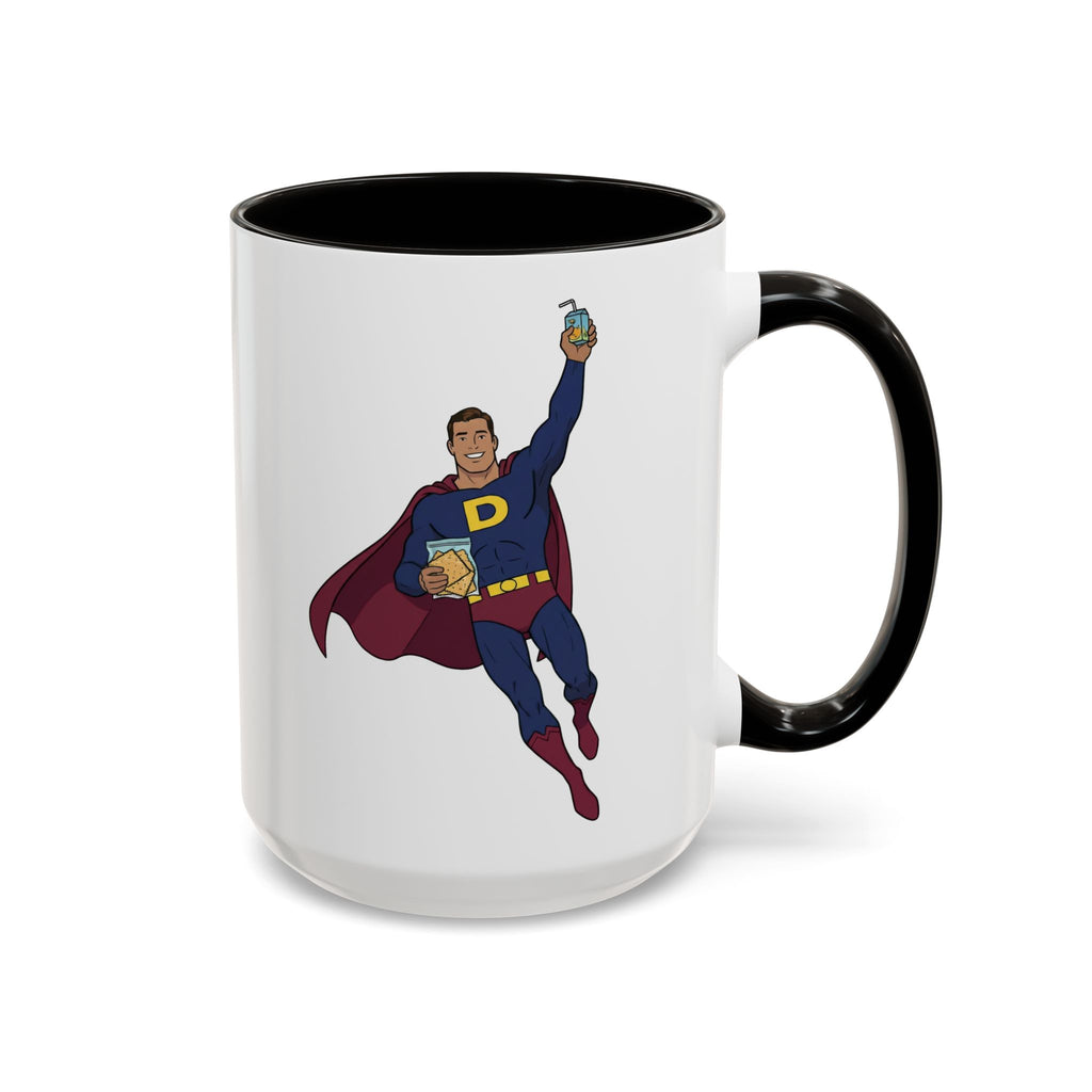 Real Super Heros Bring Snacks! Super D Hot Chocolate/Coffee Mug: 12 Colors 11oz/15oz Ceramic Mug, Superhero Dude, Dad or D initial "D"