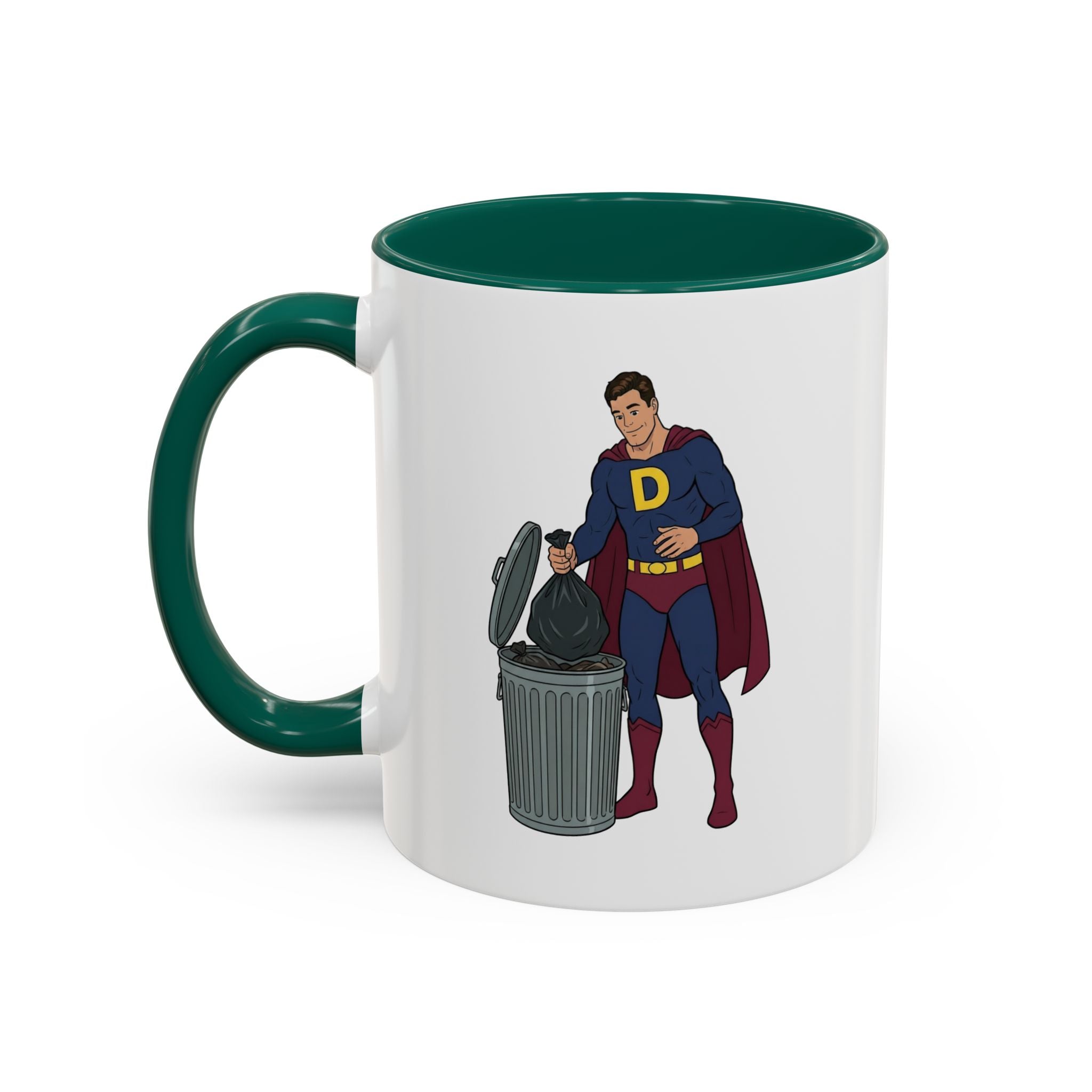 Real Super Heros Bring Snacks! Super D Hot Chocolate/Coffee Mug: 12 Colors 11oz/15oz Ceramic Mug, Superhero Dude, Dad or D initial "D"