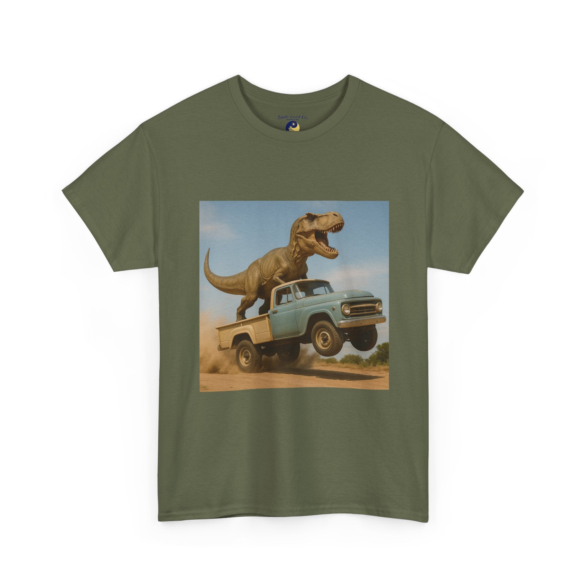 T-Rex Dinosaur Retro Truck Dinosaur  Adventure T‑Shirt—17 Colors—Mens/Older Teen Boy