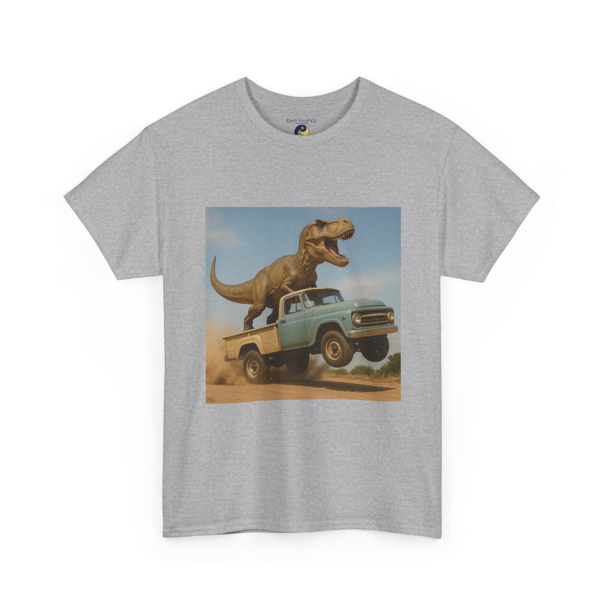 T-Rex Dinosaur Retro Truck Dinosaur  Adventure T‑Shirt—17 Colors—Mens/Older Teen Boy