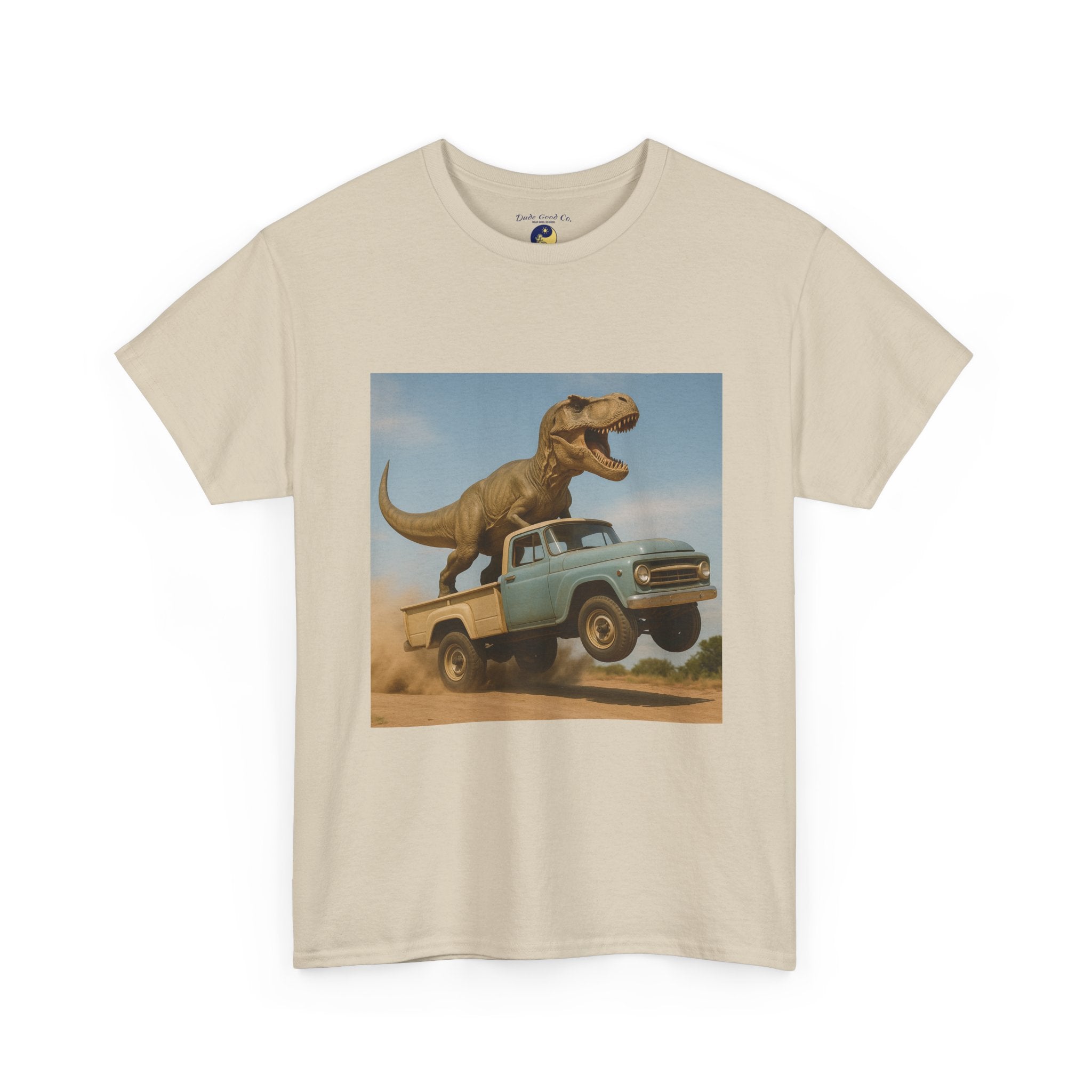 T-Rex Dinosaur Retro Truck Dinosaur  Adventure T‑Shirt—17 Colors—Mens/Older Teen Boy