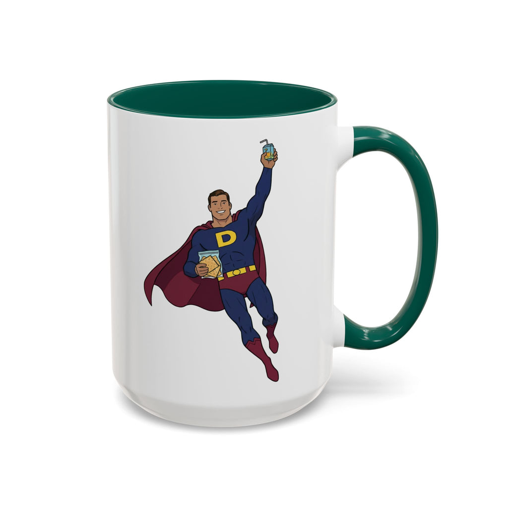 Real Super Heros Bring Snacks! Super D Hot Chocolate/Coffee Mug: 12 Colors 11oz/15oz Ceramic Mug, Superhero Dude, Dad or D initial "D"