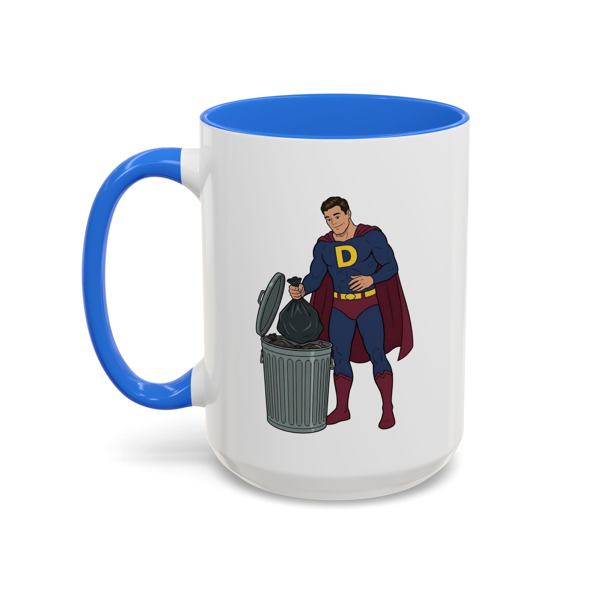 Real Super Heros Bring Snacks! Super D Hot Chocolate/Coffee Mug: 12 Colors 11oz/15oz Ceramic Mug, Superhero Dude, Dad or D initial "D"