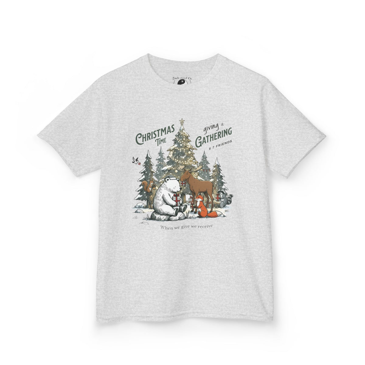 6 7 Woodland Friends Christmas Gift Gathering Kids T-shirt— Family Holiday Shirt – Boys & Teen Sizes 5–14