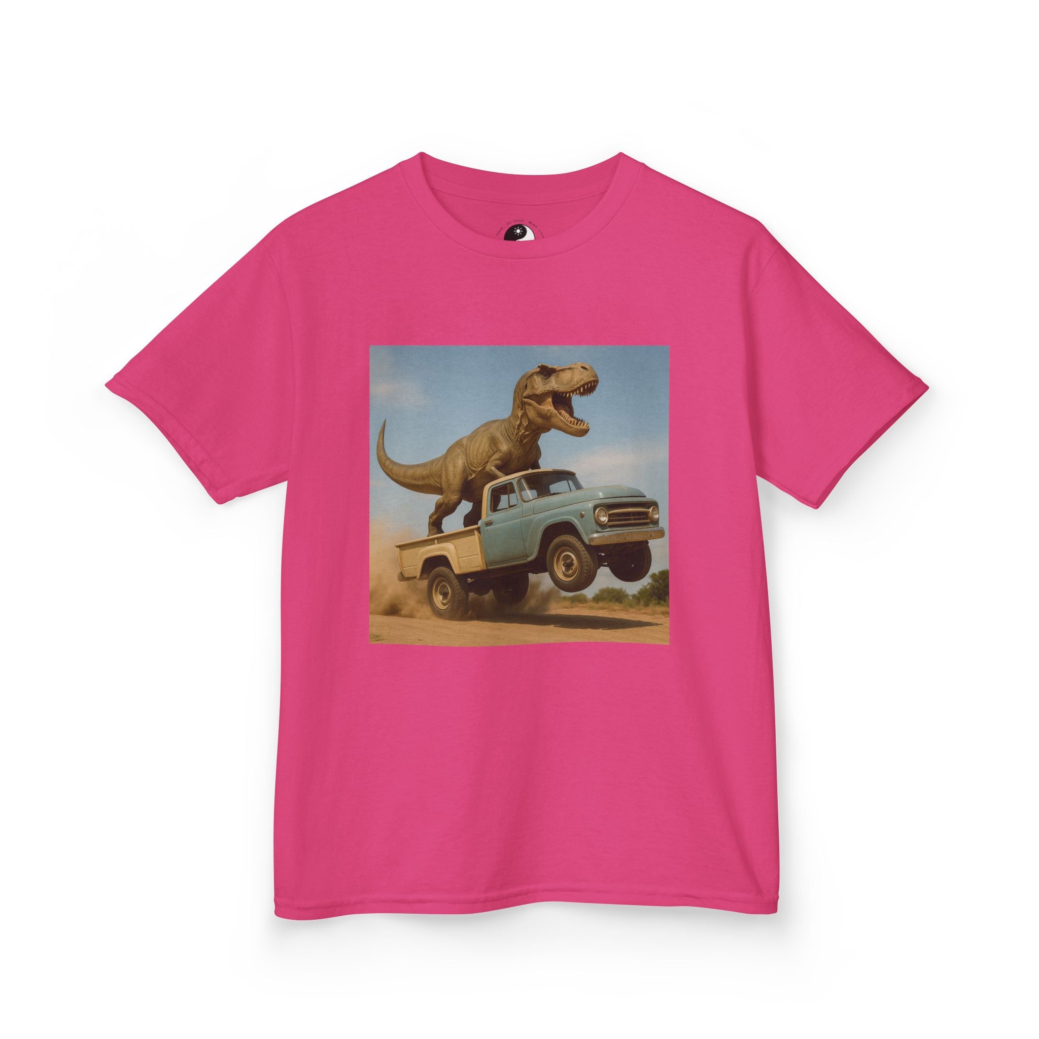 Kid's T-Rex Riding Vintage Pickup Adventure! Kid’s Dinosaur Truck T-shirt