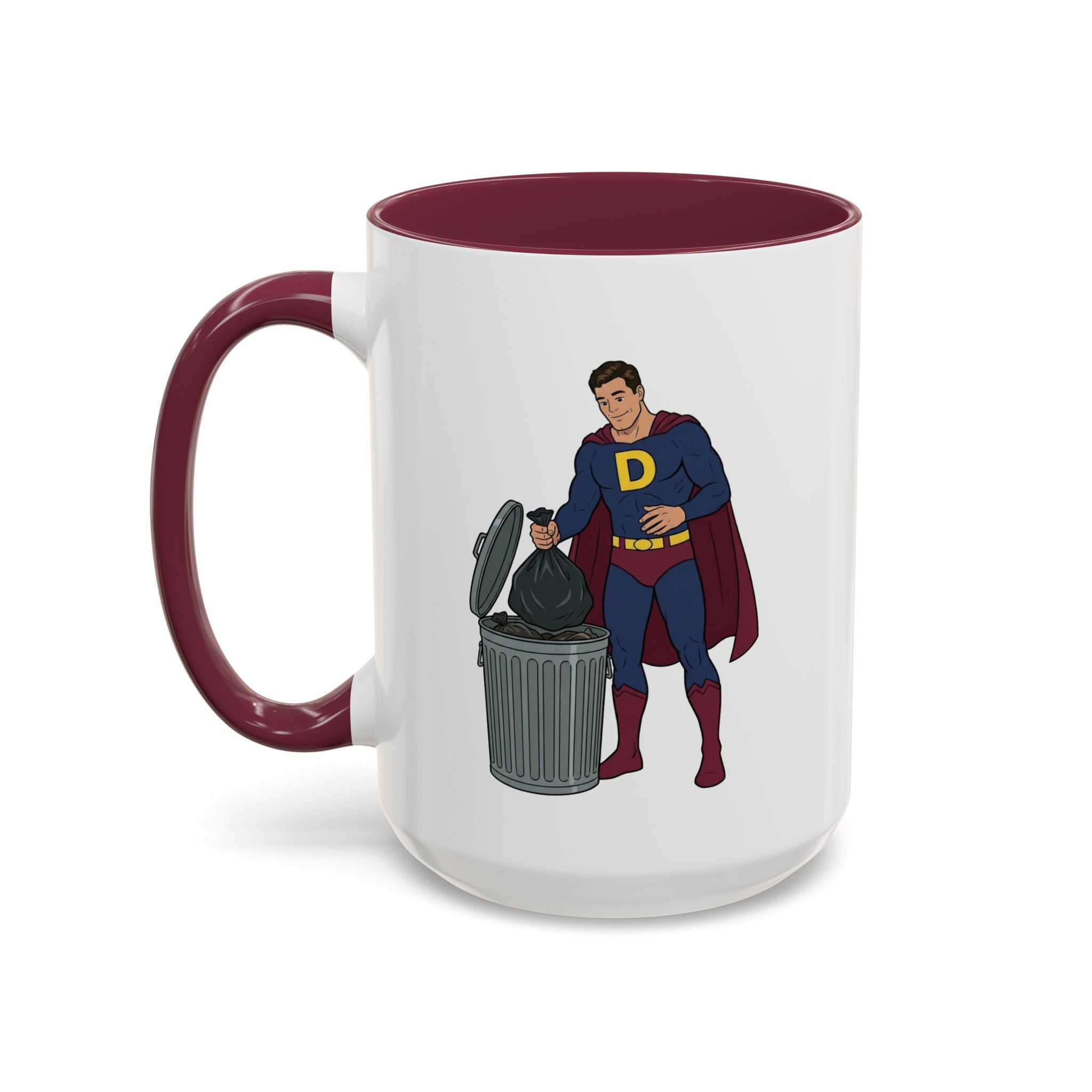 Real Super Heros Bring Snacks! Super D Hot Chocolate/Coffee Mug: 12 Colors 11oz/15oz Ceramic Mug, Superhero Dude, Dad or D initial "D"