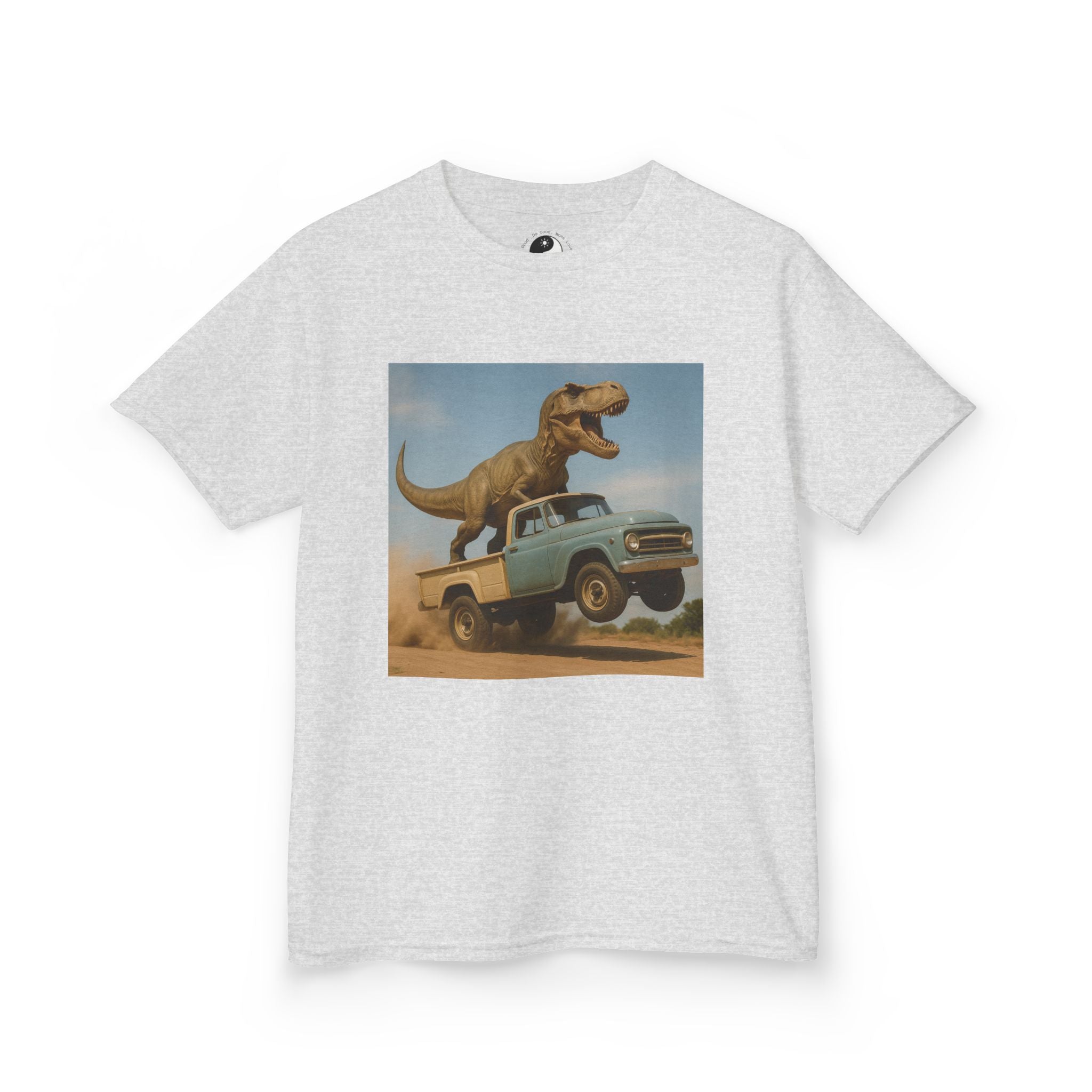 Kid's T-Rex Riding Vintage Pickup Adventure! Kid’s Dinosaur Truck T-shirt
