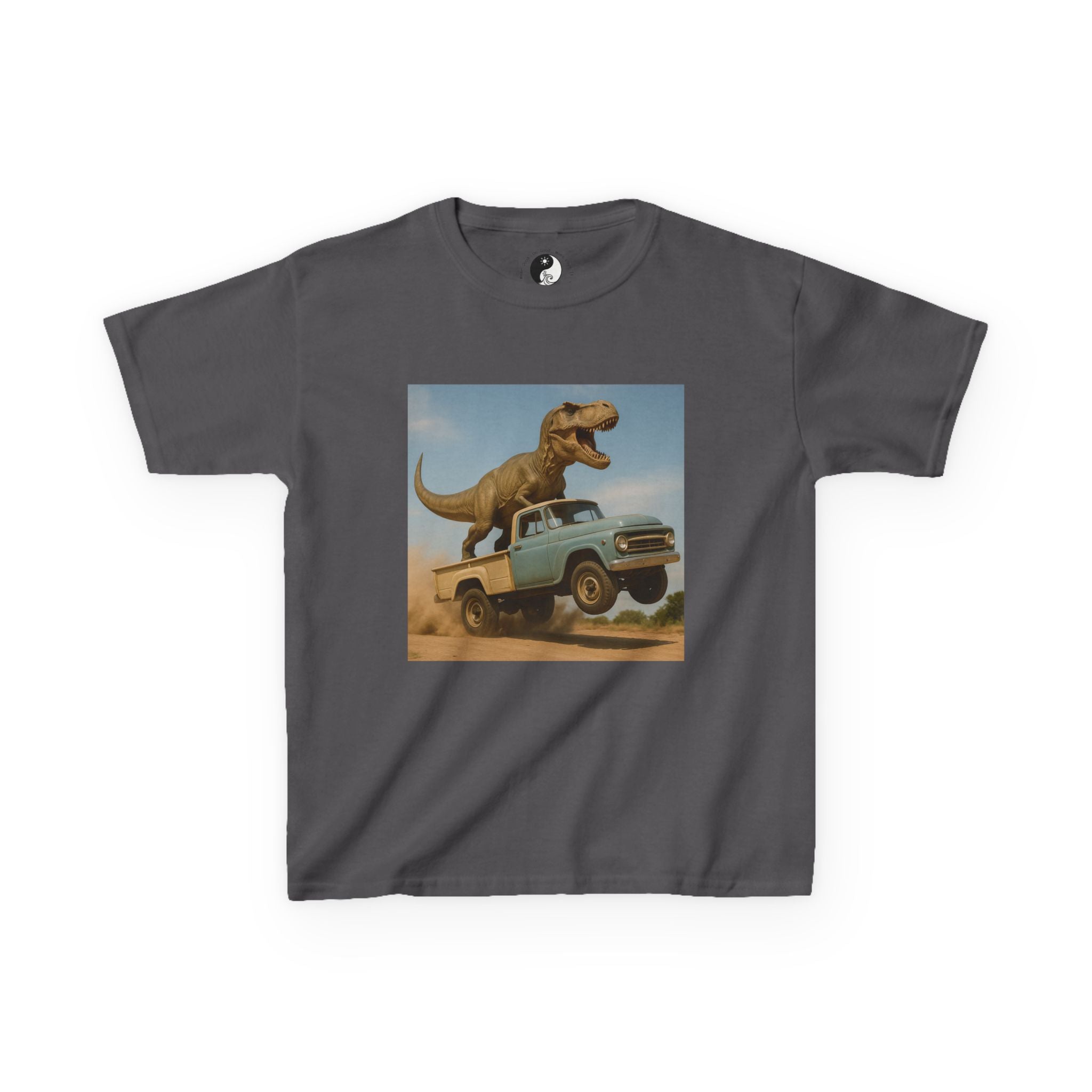 Kid's T-Rex Riding Vintage Pickup Adventure! Kid’s Dinosaur Truck T-shirt