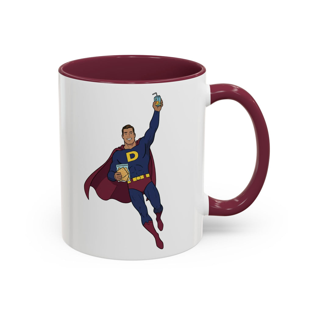 Real Super Heros Bring Snacks! Super D Hot Chocolate/Coffee Mug: 12 Colors 11oz/15oz Ceramic Mug, Superhero Dude, Dad or D initial "D"