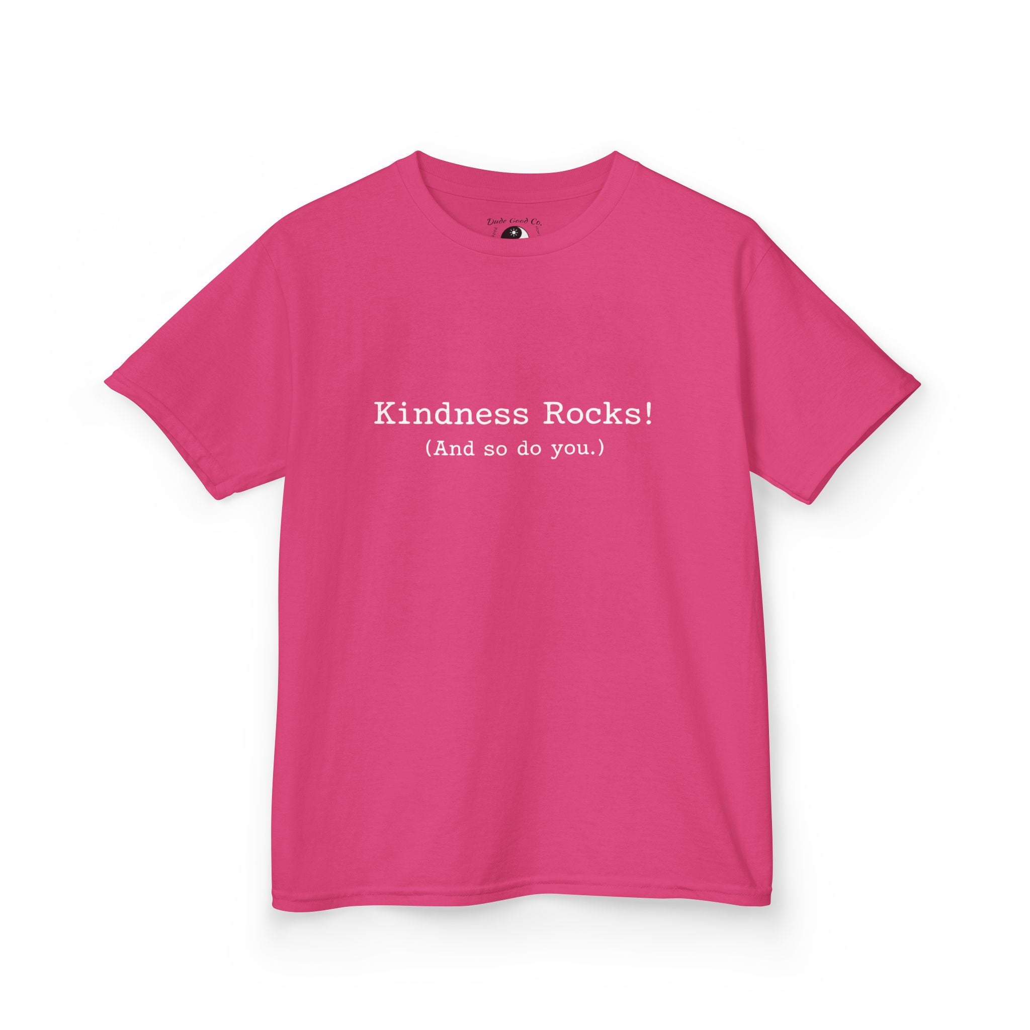 Kids Tee — Kindness Rocks! (And so do you.) — Vintage Typewriter Font Inspirational Children's T‑Shirt