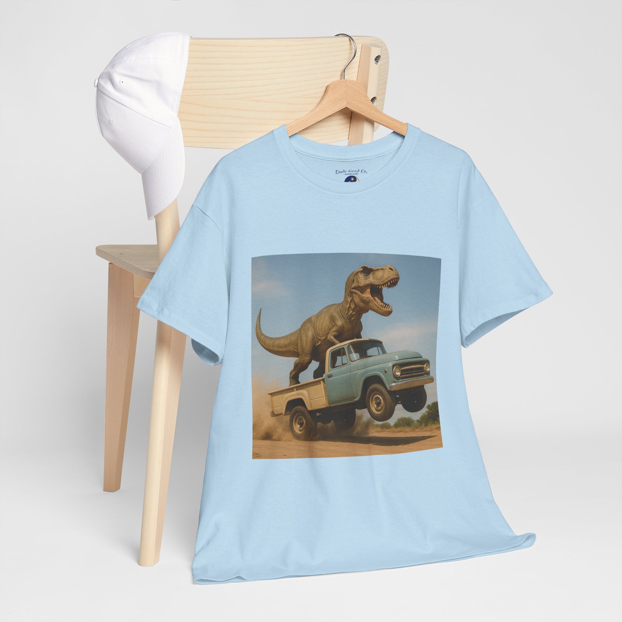 T-Rex Dinosaur Retro Truck Dinosaur  Adventure T‑Shirt—17 Colors—Mens/Older Teen Boy