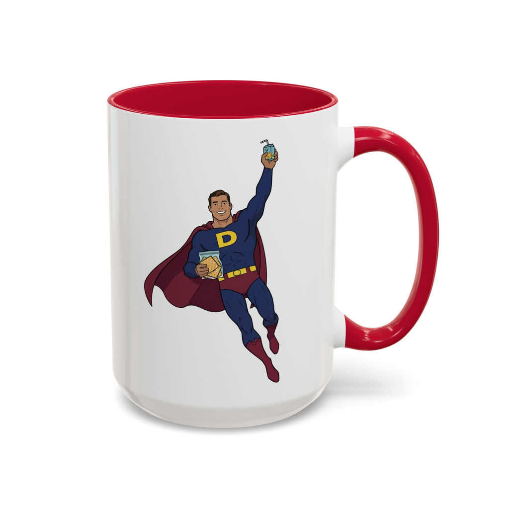 Real Super Heros Bring Snacks! Super D Hot Chocolate/Coffee Mug: 12 Colors 11oz/15oz Ceramic Mug, Superhero Dude, Dad or D initial "D"