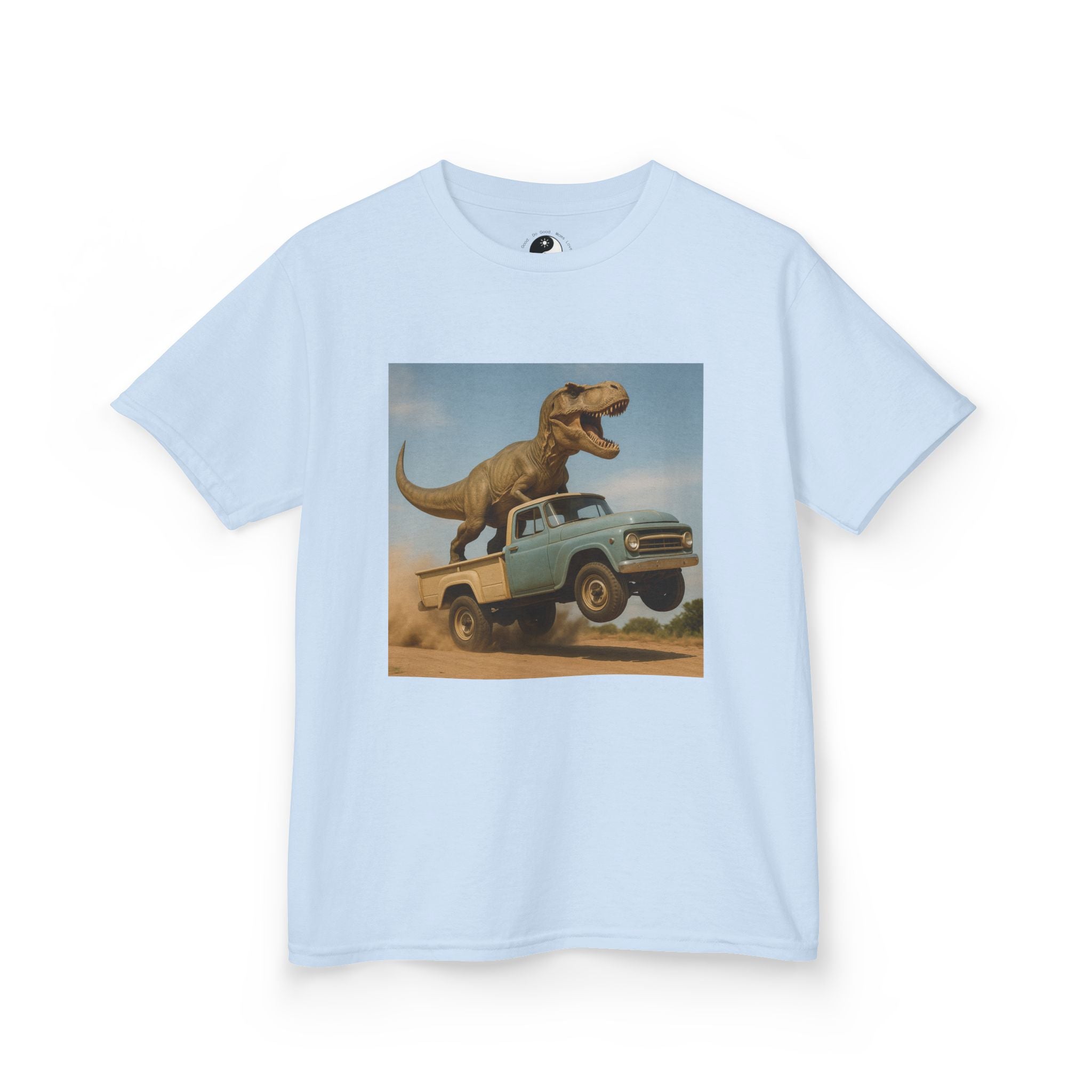 Kid's T-Rex Riding Vintage Pickup Adventure! Kid’s Dinosaur Truck T-shirt