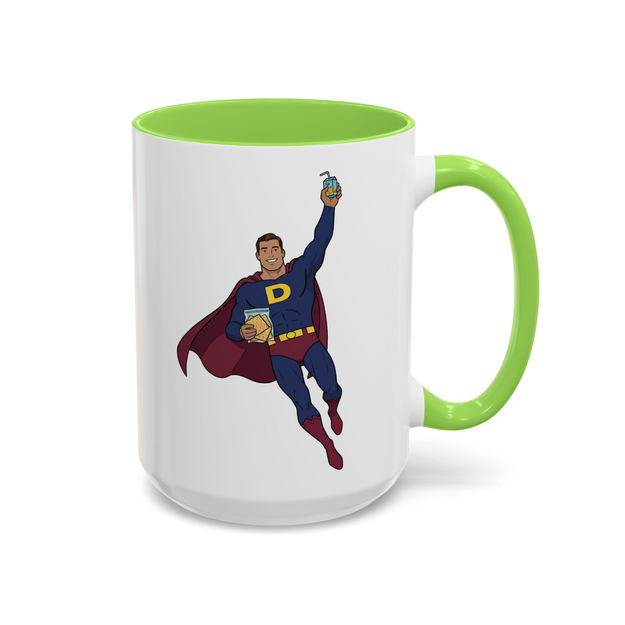 Real Super Heros Bring Snacks! Super D Hot Chocolate/Coffee Mug: 12 Colors 11oz/15oz Ceramic Mug, Superhero Dude, Dad or D initial "D"