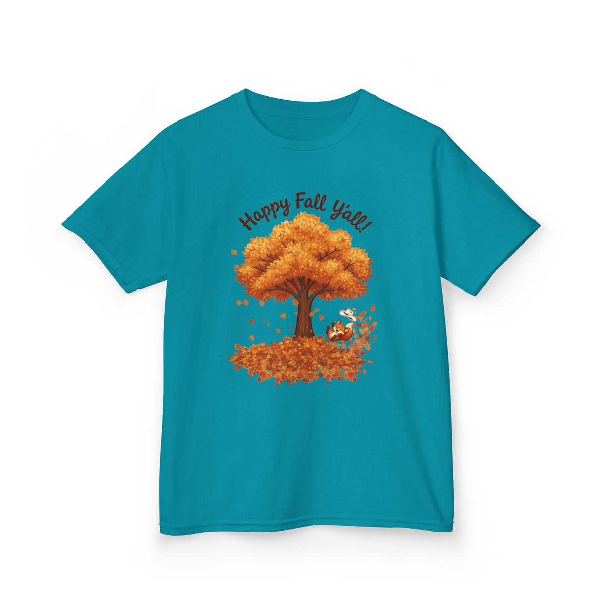 Kids Tee — "Happy Fall Y’all" Fox Autumn Tree & Leaves Shirt