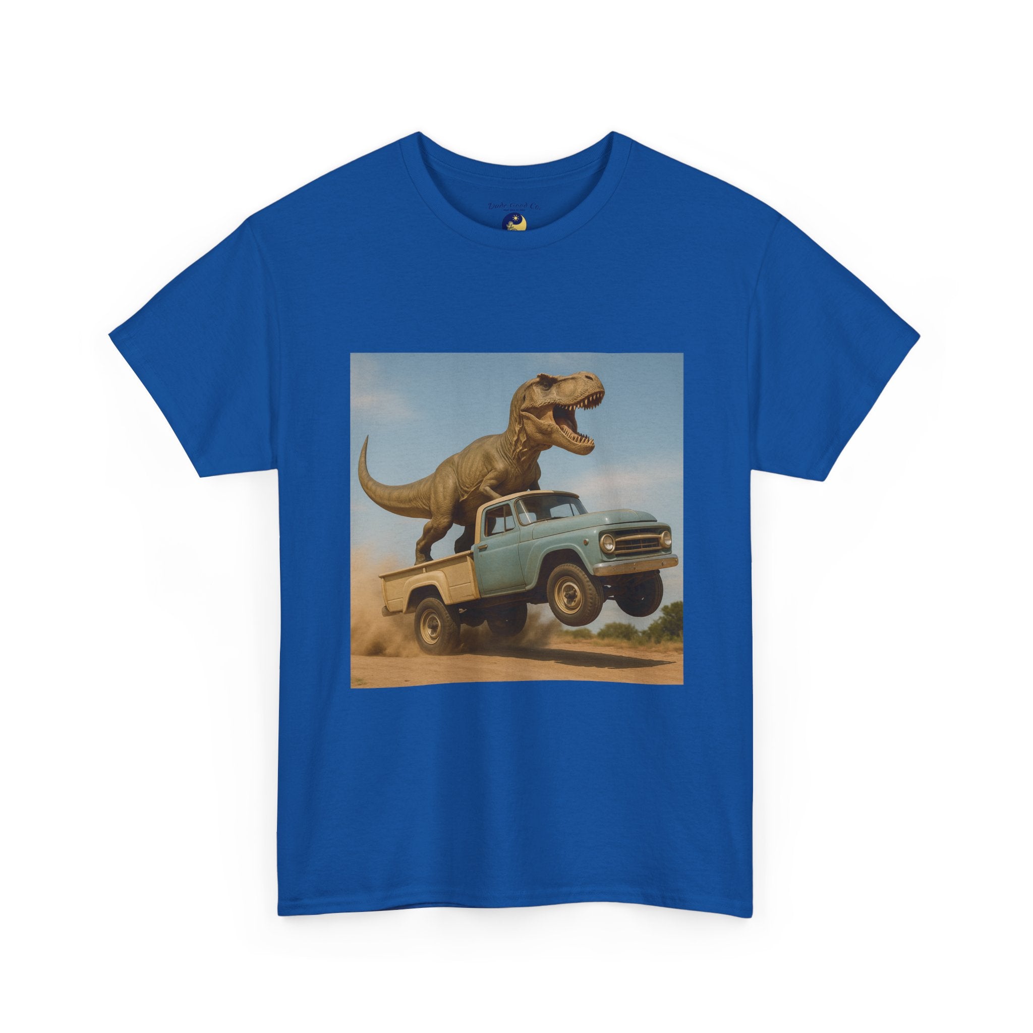T-Rex Dinosaur Retro Truck Dinosaur  Adventure T‑Shirt—17 Colors—Mens/Older Teen Boy