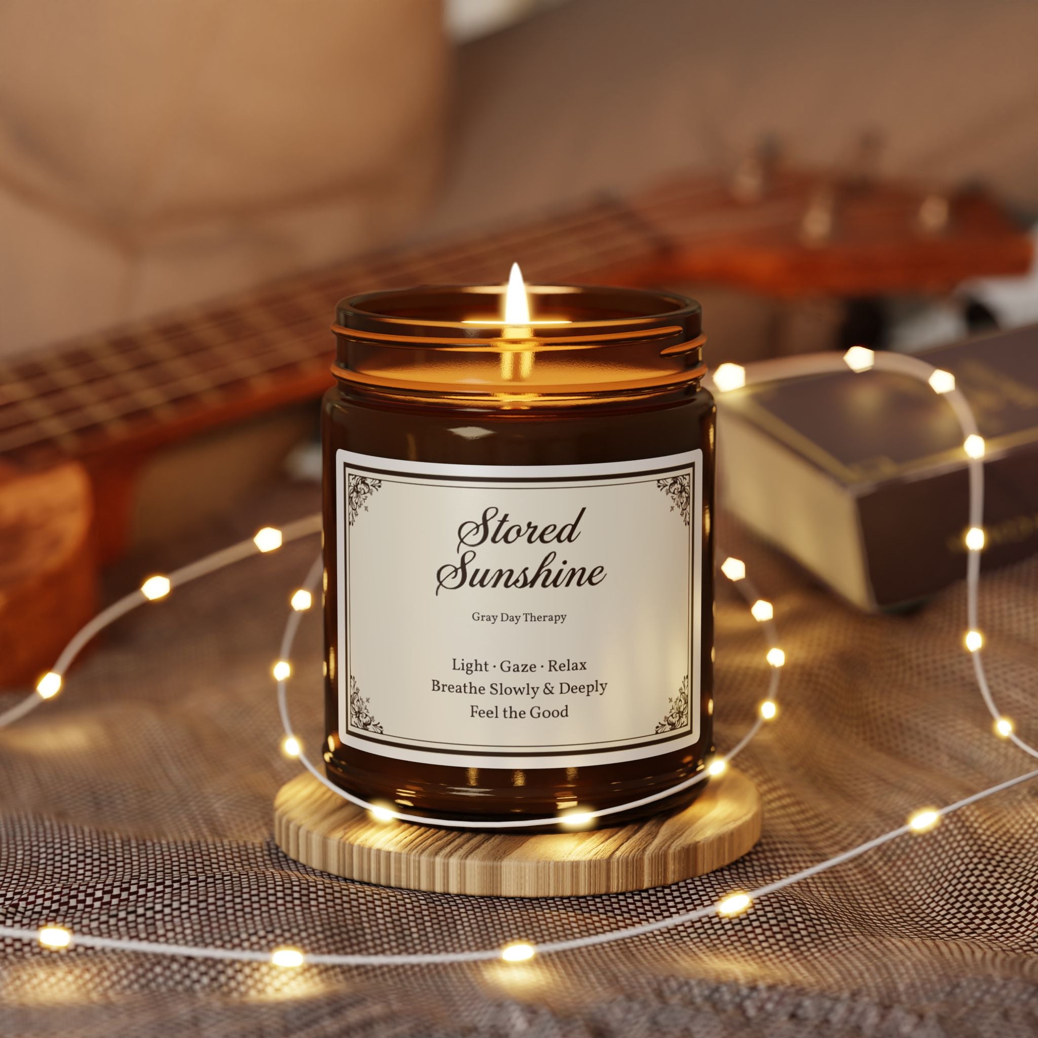 Gray Day "Sunshine" Therapy Soy Candle — Amber Jar (Relax, Breathe Slowly & Deeply)