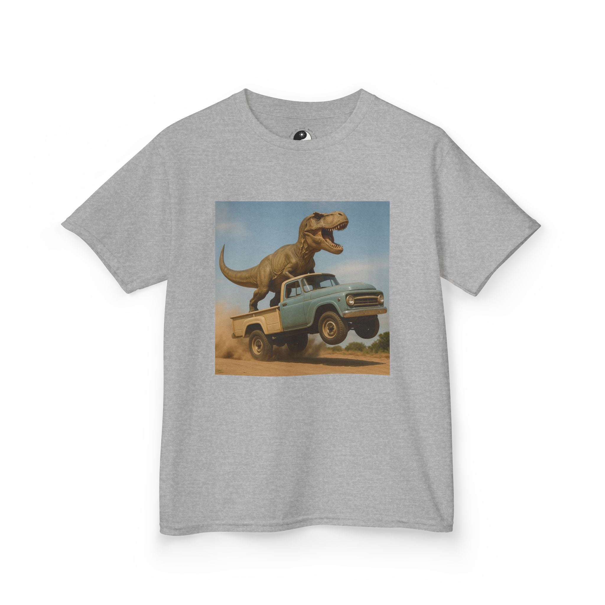 Kid's T-Rex Riding Vintage Pickup Adventure! Kid’s Dinosaur Truck T-shirt