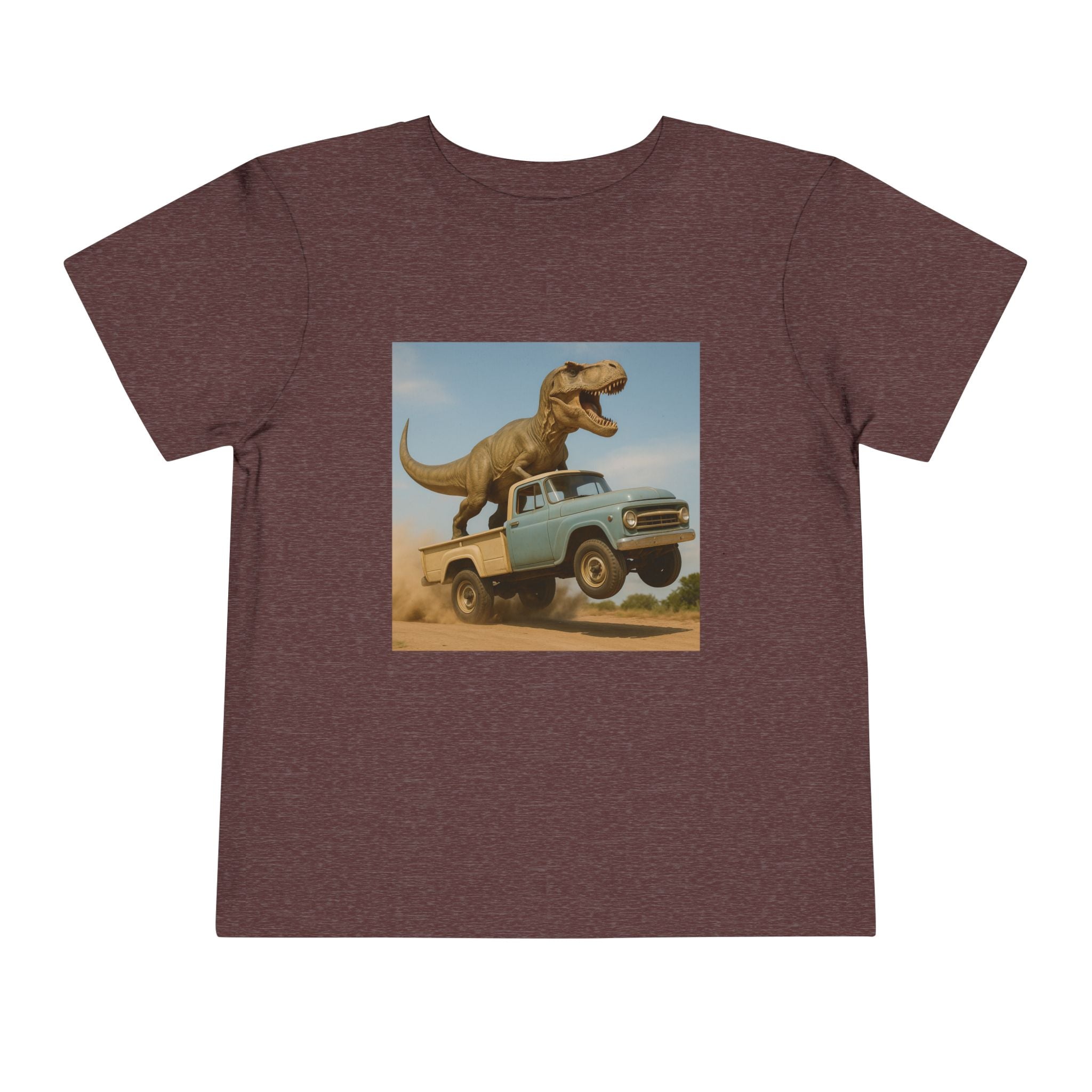 2T-5T T-Rex Riding Vintage Pickup Adventure T-shirt— Dino Imagination Graphic Shirt