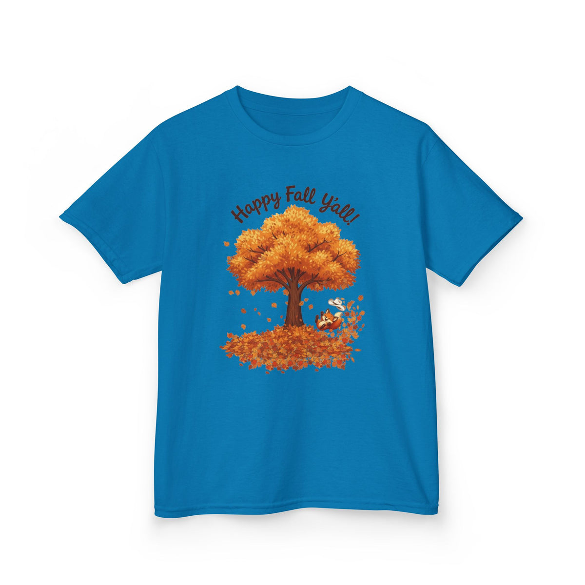 Kids Tee — "Happy Fall Y’all" Fox Autumn Tree & Leaves Shirt