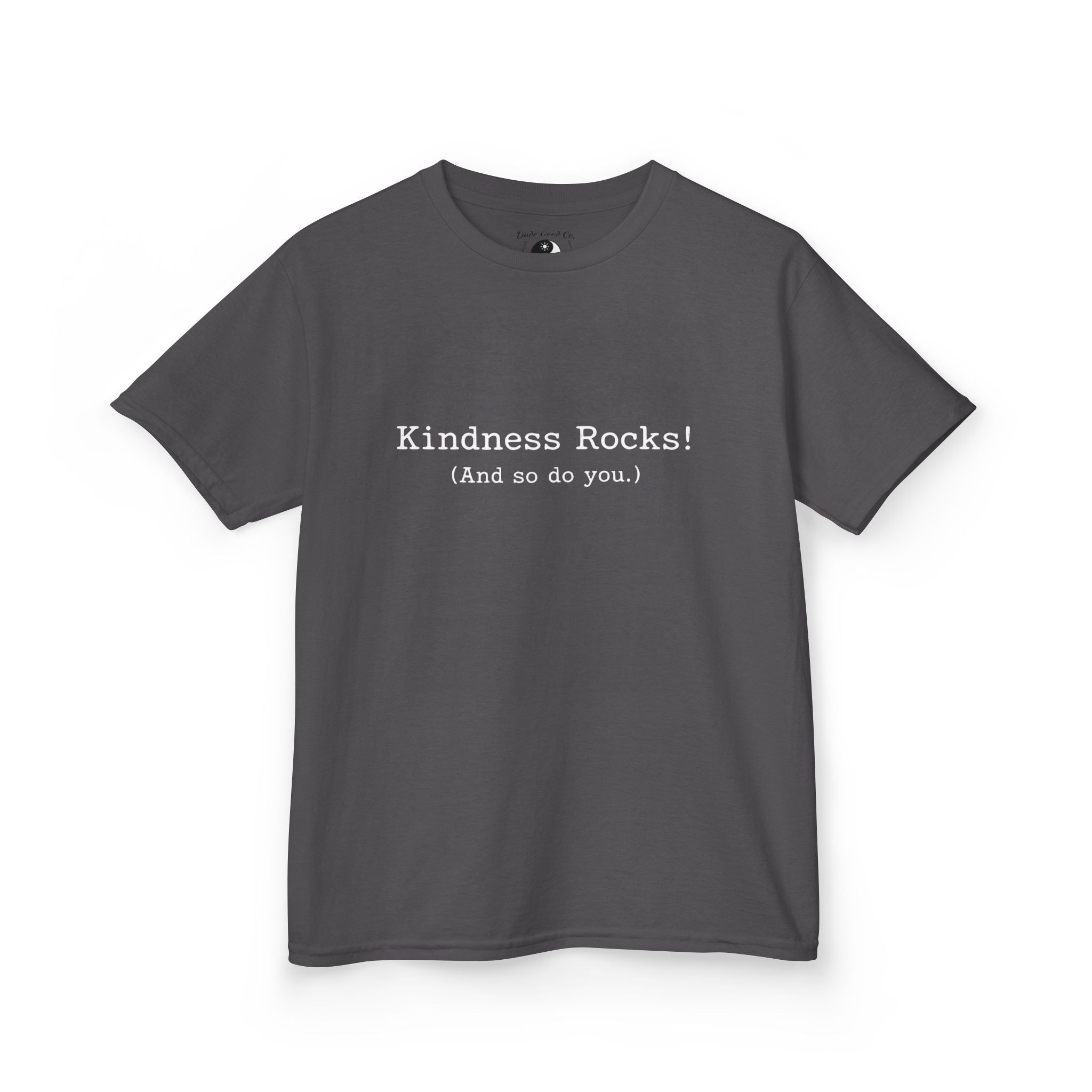 Kids Tee — Kindness Rocks! (And so do you.) — Vintage Typewriter Font Inspirational Children's T‑Shirt