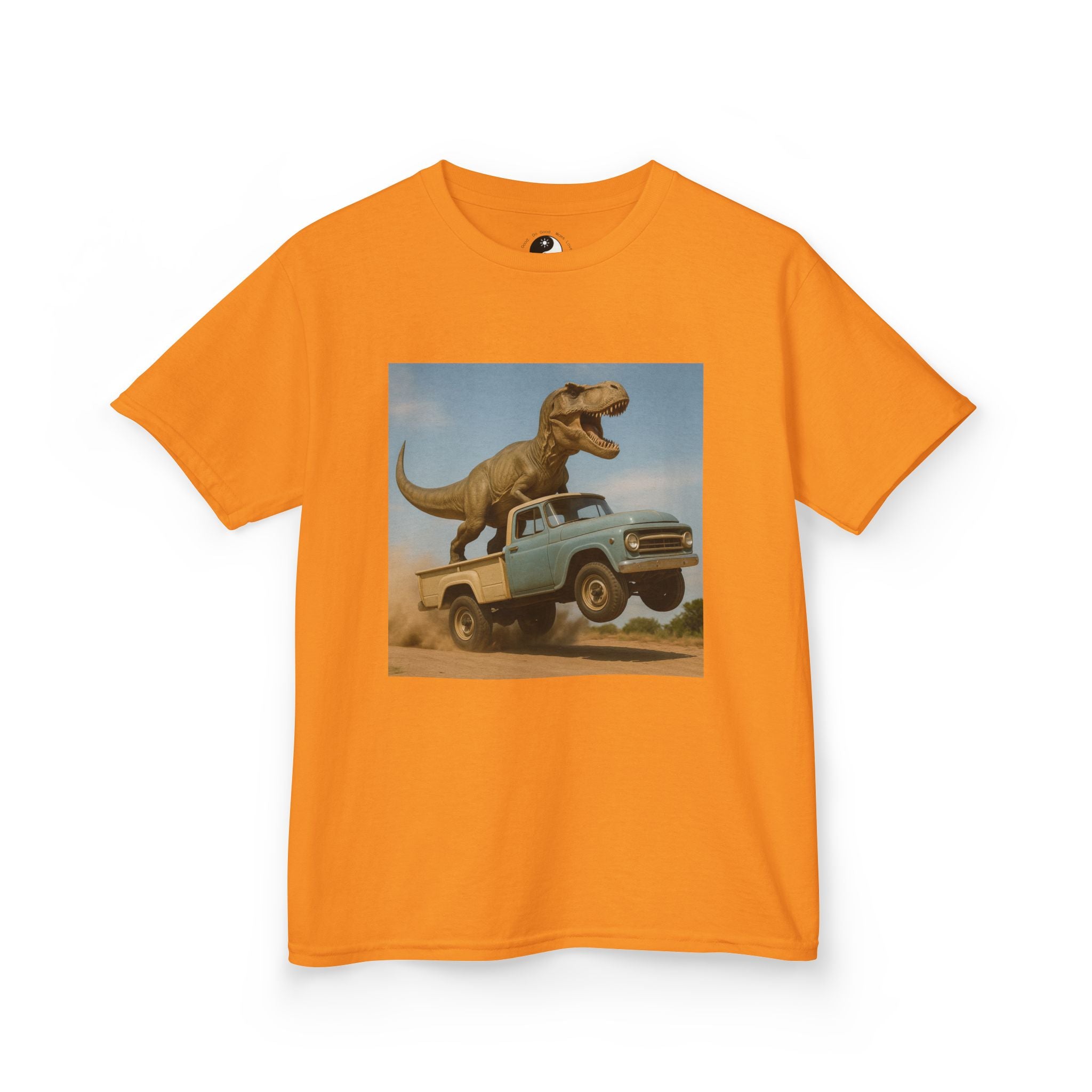Kid's T-Rex Riding Vintage Pickup Adventure! Kid’s Dinosaur Truck T-shirt
