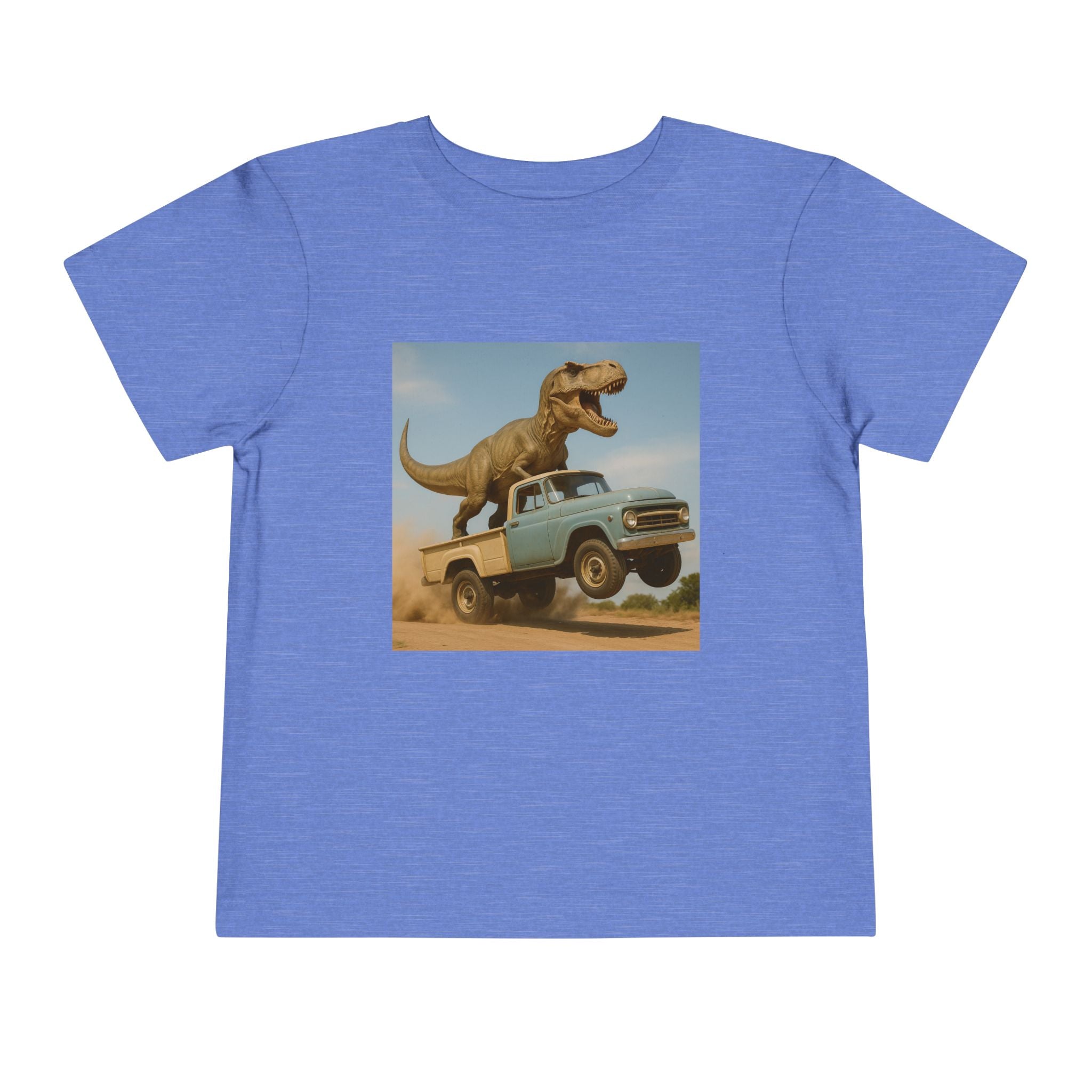 2T-5T T-Rex Riding Vintage Pickup Adventure T-shirt— Dino Imagination Graphic Shirt