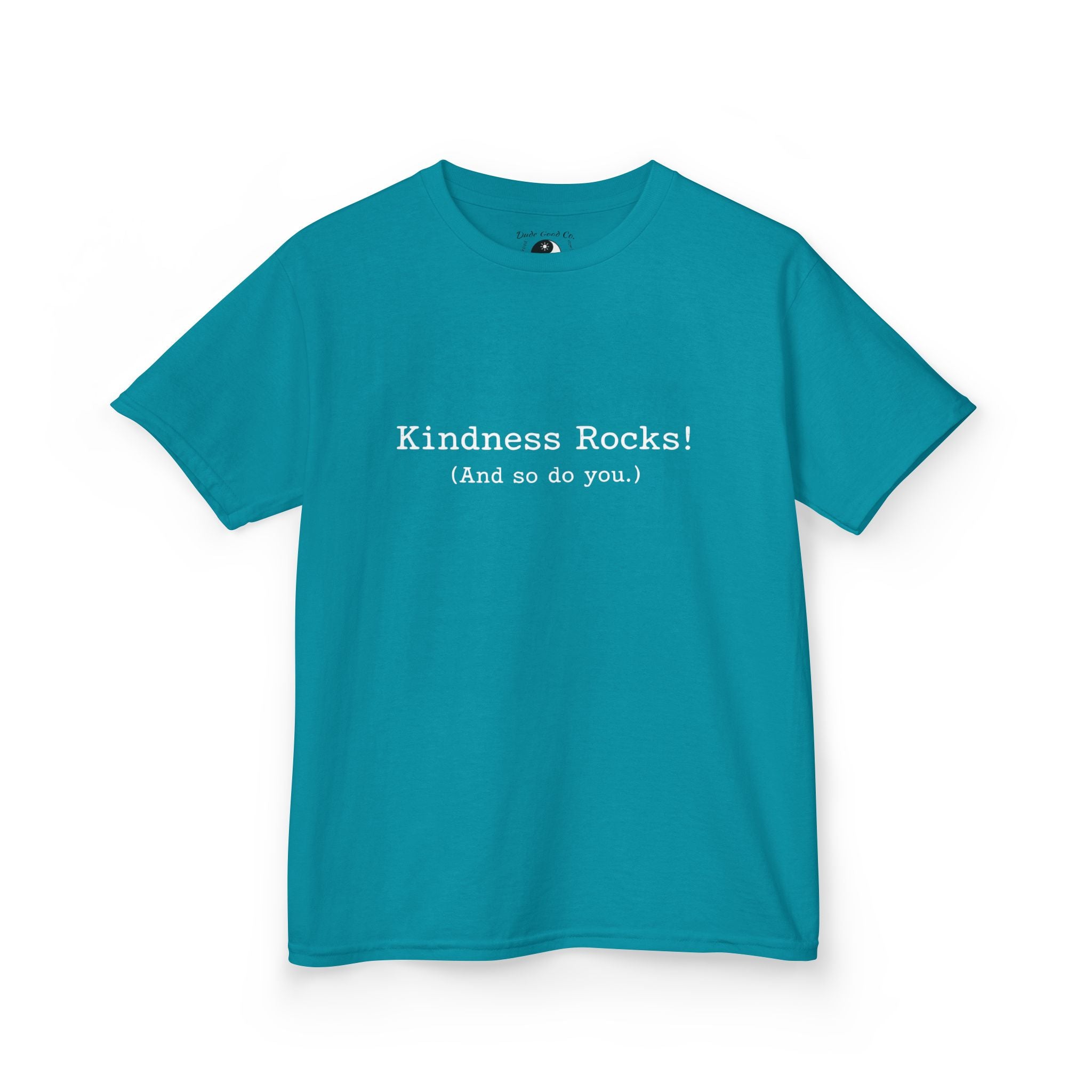 Kids Tee — Kindness Rocks! (And so do you.) — Vintage Typewriter Font Inspirational Children's T‑Shirt